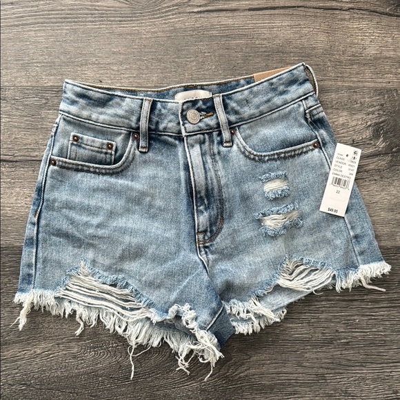 Pacsun Medium Indigo Ripped Zip Fly High Waisted Denim Festival Short, size 22 - Picture 1 of 4